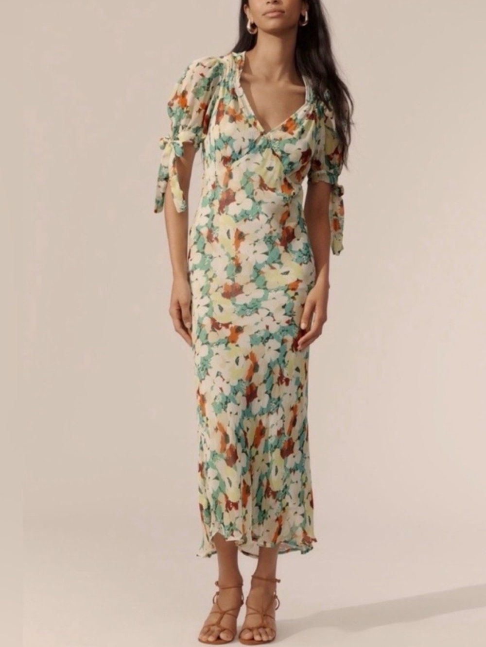 Anthropologie Floral Tie-Sleeve Maxi Dress